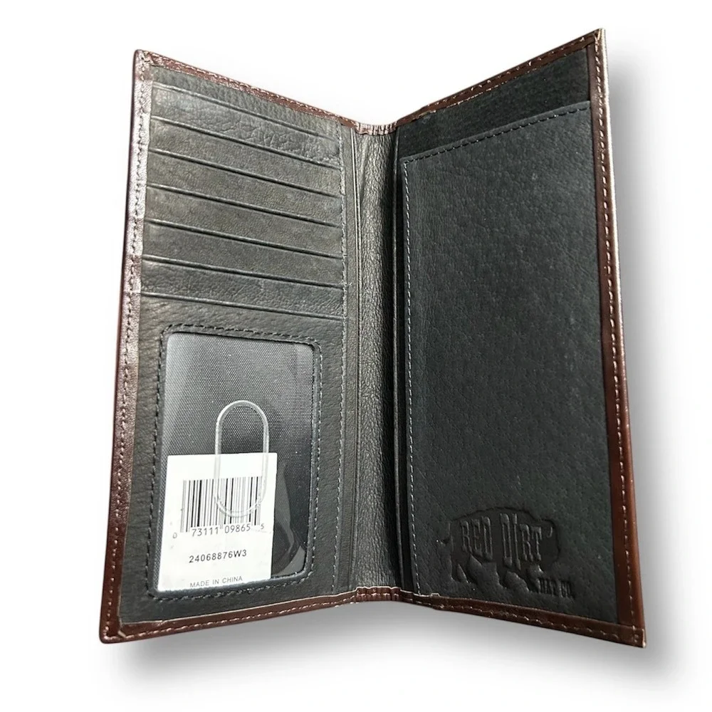 Red Dirt Hat Co Rodeo Wallet Brown‎ Tan Leather Suede Weave Western Cowboy RFID